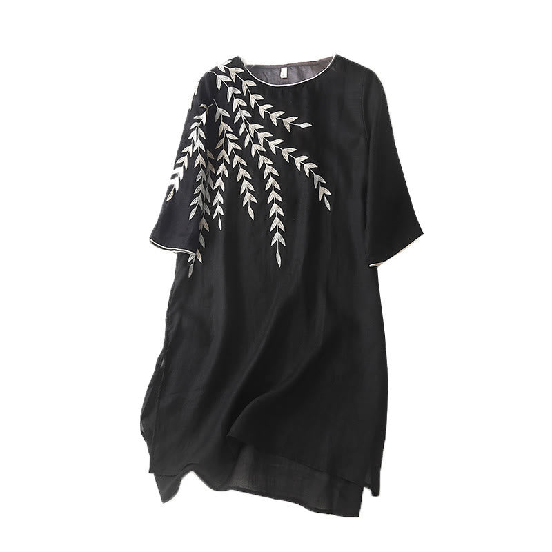 Lässiges Midikleid mit Buddha Stones -Stickerei, Dreiviertelärmeln und Schlitz - image 10