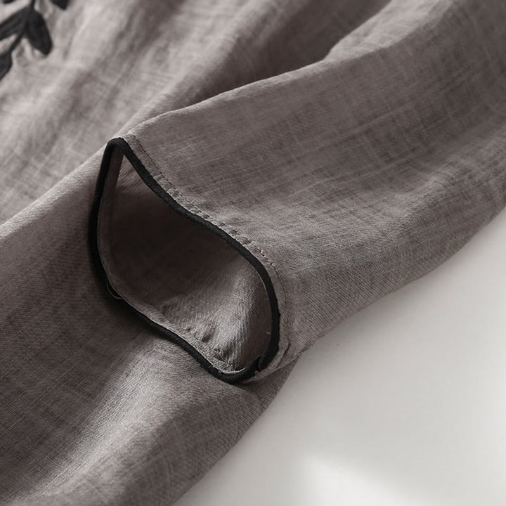 Buddha Stones – Lässiges Midikleid aus Baumwolle und Leinen mit Stickerei, geteilten Dreiviertelärmeln - image 15