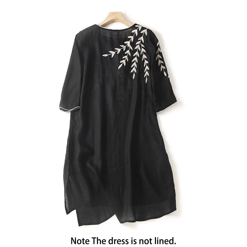 Lässiges Midikleid mit Buddha Stones -Stickerei, Dreiviertelärmeln und Schlitz - image 1