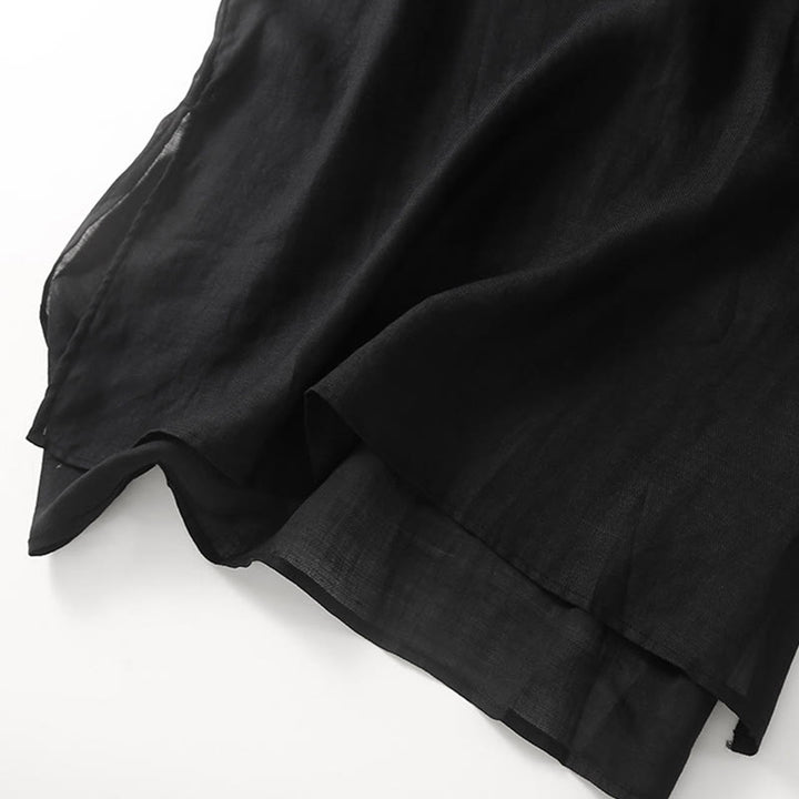 Buddha Stones – Lässiges Midikleid aus Baumwolle und Leinen mit Stickerei, geteilten Dreiviertelärmeln - image 10