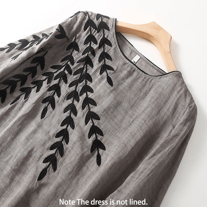 Buddha Stones – Lässiges Midikleid aus Baumwolle und Leinen mit Stickerei, geteilten Dreiviertelärmeln - image 12