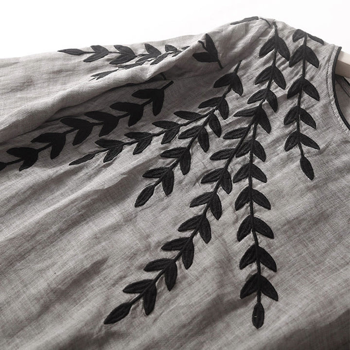 Buddha Stones – Lässiges Midikleid aus Baumwolle und Leinen mit Stickerei, geteilten Dreiviertelärmeln - image 13