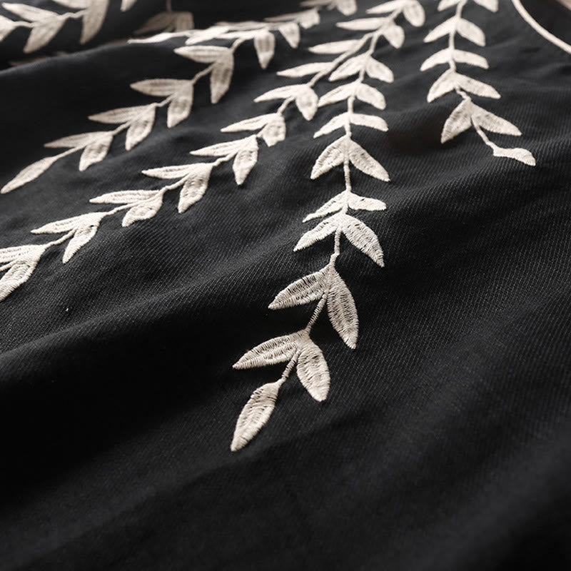 Buddha Stones – Lässiges Midikleid aus Baumwolle und Leinen mit Stickerei, geteilten Dreiviertelärmeln - image 4