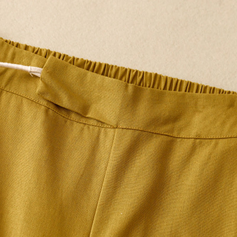 Buddha Stones Damenhose aus Baumwollleinen mit weitem Bein und Froschknöpfen in Unifarbe und Taschen - image 7