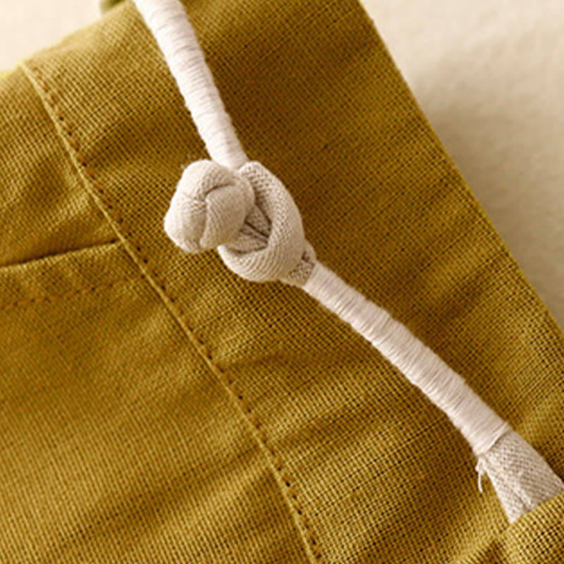 Buddha Stones Damenhose aus Baumwollleinen mit weitem Bein und Froschknöpfen in Unifarbe und Taschen - image 8
