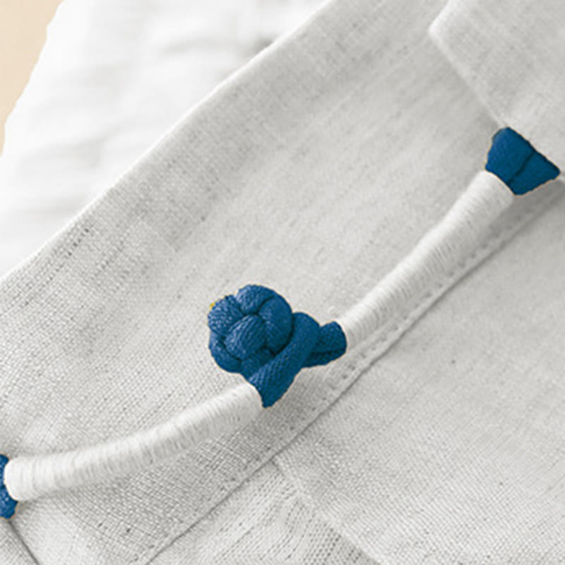 Buddha Stones Damenhose aus Baumwollleinen mit weitem Bein und Froschknöpfen in Unifarbe und Taschen - image 14
