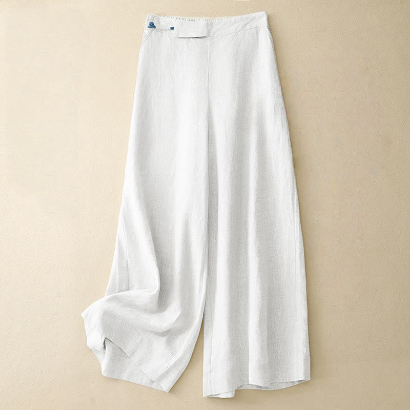 Buddha Stones Damenhose aus Baumwollleinen mit weitem Bein und Froschknöpfen in Unifarbe und Taschen - Weiß - US12， UK/AU16，EU44 (2XL) - image 10