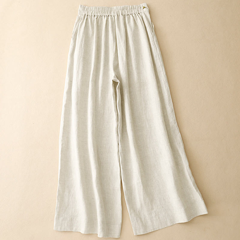 Buddha Stones Damenhose aus Baumwollleinen mit weitem Bein und Froschknöpfen in Unifarbe und Taschen - image 16