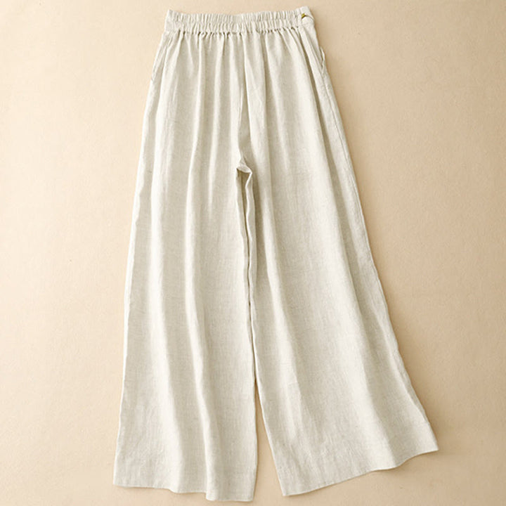 Buddha Stones Damenhose aus Baumwollleinen mit weitem Bein und Froschknöpfen in Unifarbe und Taschen - image 16