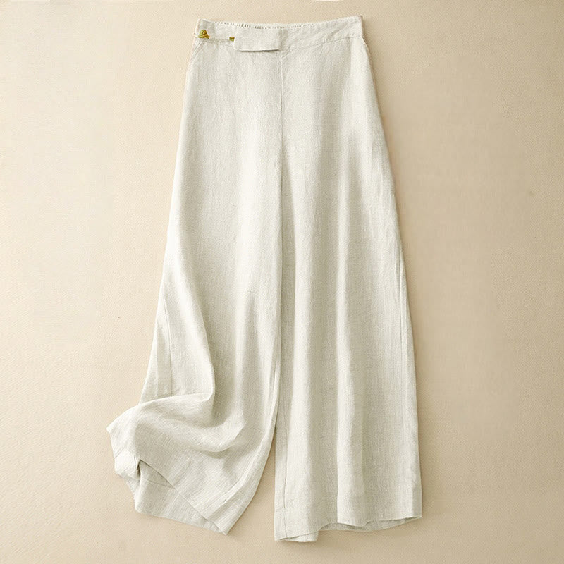Buddha Stones Damenhose aus Baumwollleinen mit weitem Bein und Froschknöpfen in Unifarbe und Taschen - Alte Spitze - US12， UK/AU16，EU44 (2XL) - image 15