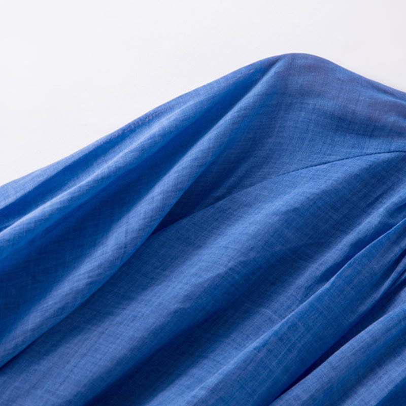 Buddha Stones – Schlichtes Midikleid aus Baumwolle und Leinen mit Kordelzug, Dreiviertelärmeln und Puffärmeln und Taschen - image 7