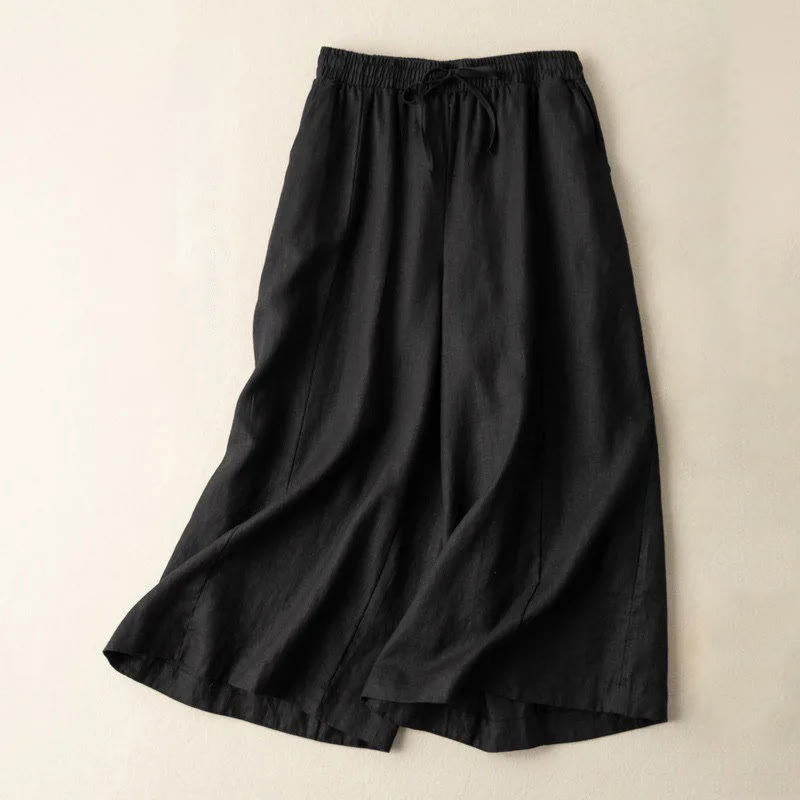 Buddha Stones Caprihose, einfarbig, Länge 7–8, Baumwolle, Leinen, Damenhose mit weitem Bein und Taschen - Schwarz - US12, UK/AU16, EU44 (3XL) - image 10