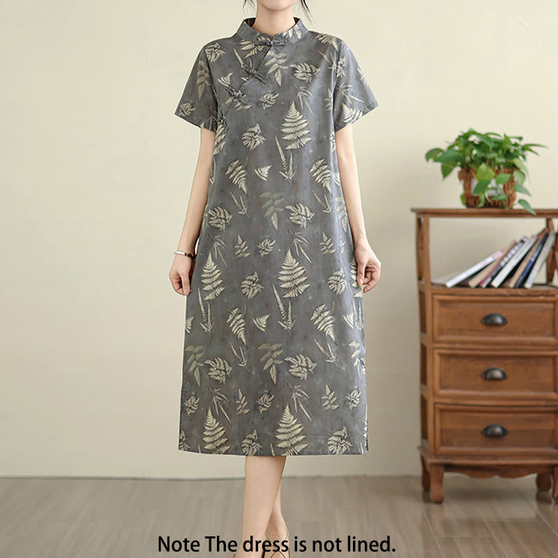Buddha Stones Retro Dunkelgraues chinesisches Cheongsam-Midikleid aus Baumwolle mit Froschknöpfen und Taschen - image 2