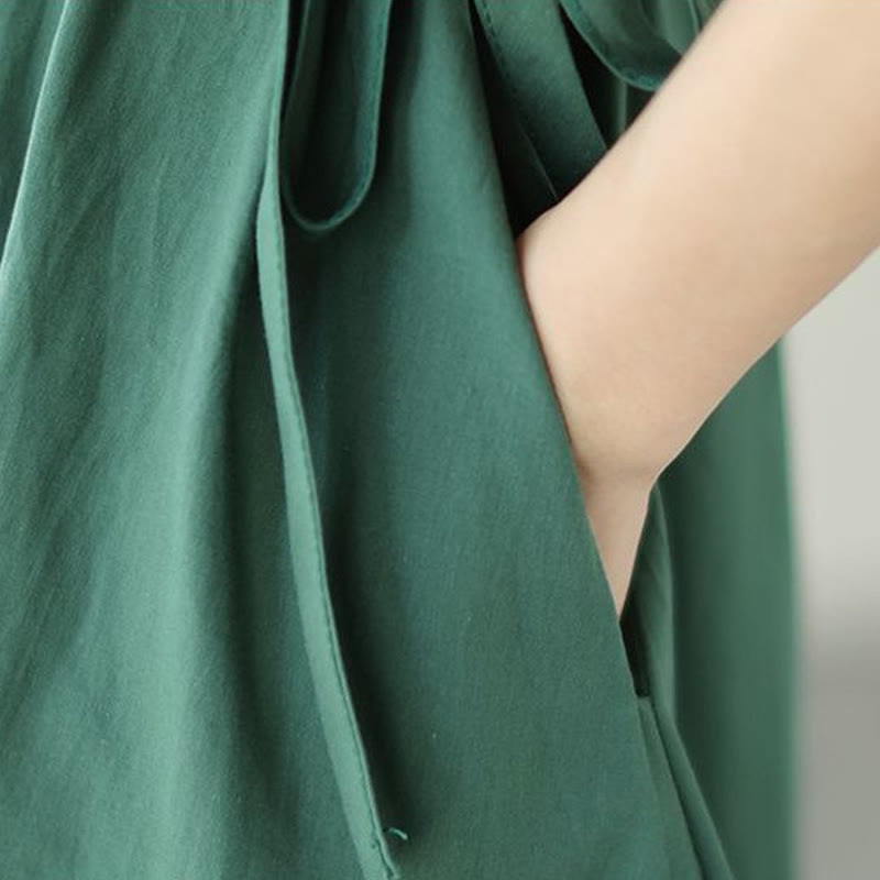 Buddha Stones – Pure Color – Kurzärmliges Midikleid aus Baumwollleinen mit Schnürung und Taschen - image 11