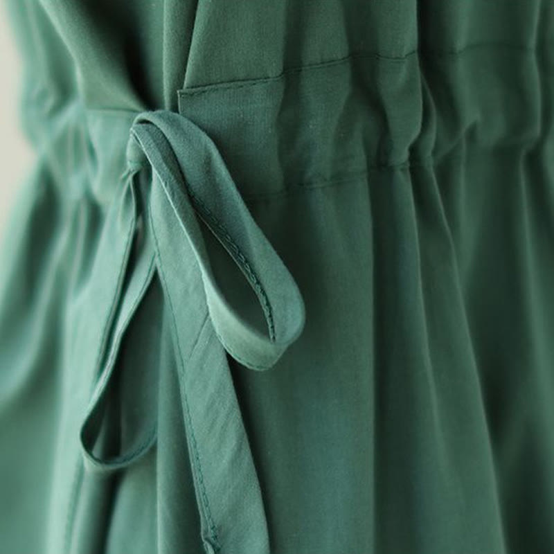 Buddha Stones – Pure Color – Kurzärmliges Midikleid aus Baumwollleinen mit Schnürung und Taschen - image 10
