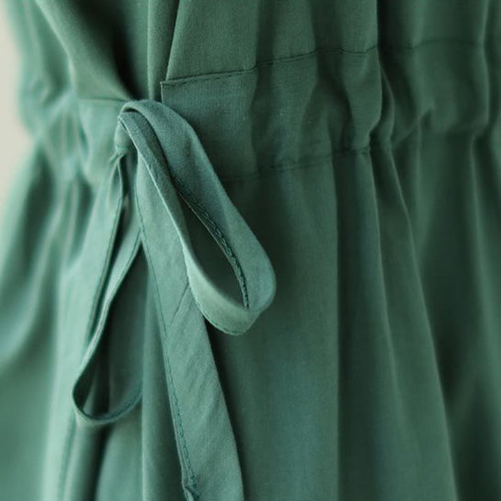 Buddha Stones – Pure Color – Kurzärmliges Midikleid aus Baumwollleinen mit Schnürung und Taschen - image 10