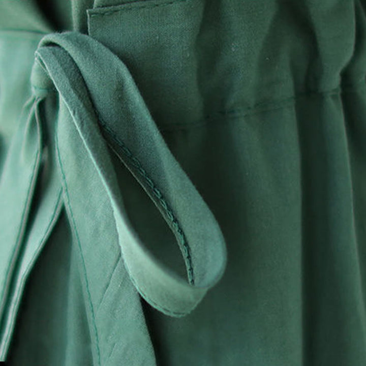 Buddha Stones – Pure Color – Kurzärmliges Midikleid aus Baumwollleinen mit Schnürung und Taschen - image 10