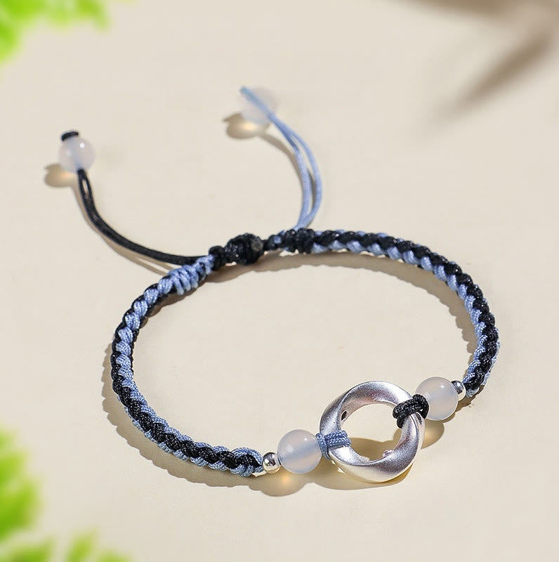 Buddha Stones Schutzarmband aus 925er Sterlingsilber mit Mobius-Perlen aus weißem Achat und geflochtener Schnur - Schwarzes Armband aus 925er Sterlingsilber (Handgelenkumfang: 15-18 cm) - image 5