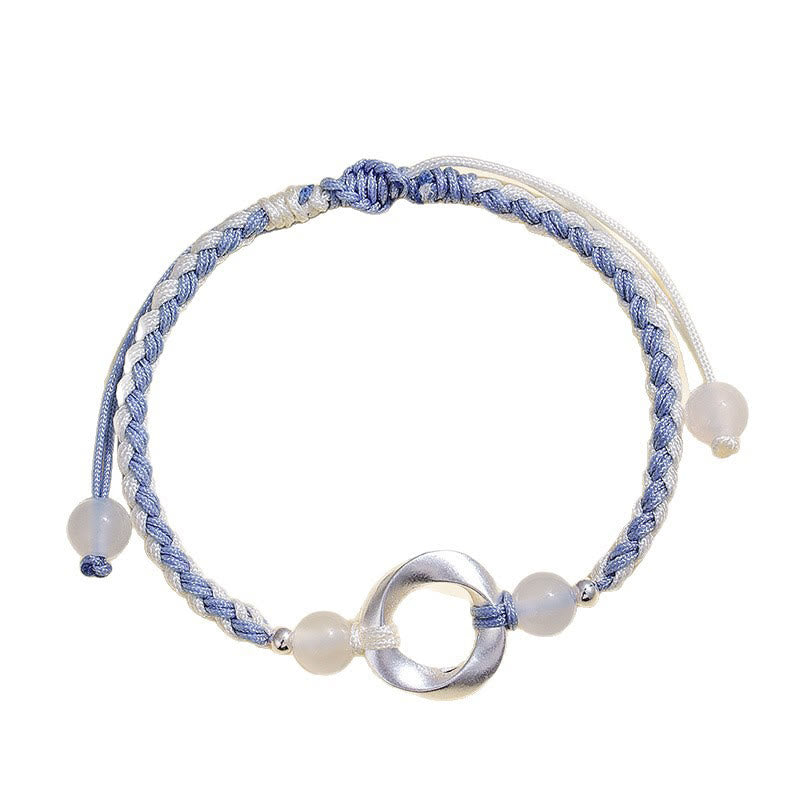 Buddha Stones Schutzarmband aus 925er Sterlingsilber mit Mobius-Perlen aus weißem Achat und geflochtener Schnur - image 3