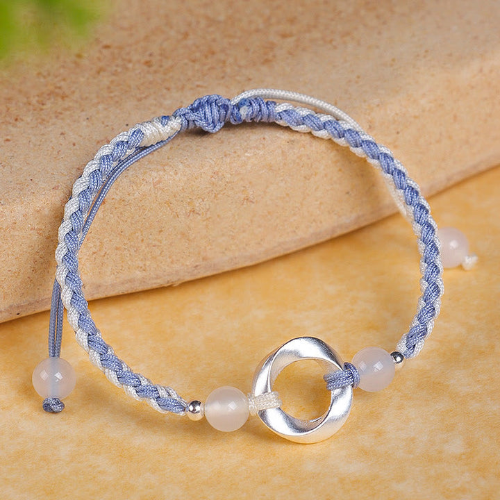 Buddha Stones Schutzarmband aus 925er Sterlingsilber mit Mobius-Perlen aus weißem Achat und geflochtener Schnur - Blaues Armband aus 925er Sterlingsilber (Handgelenkumfang: 15-18 cm) - image 0
