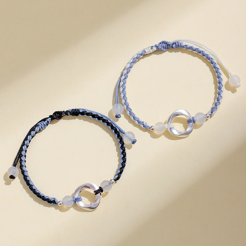 Buddha Stones Schutzarmband aus 925er Sterlingsilber mit Mobius-Perlen aus weißem Achat und geflochtener Schnur - image 9