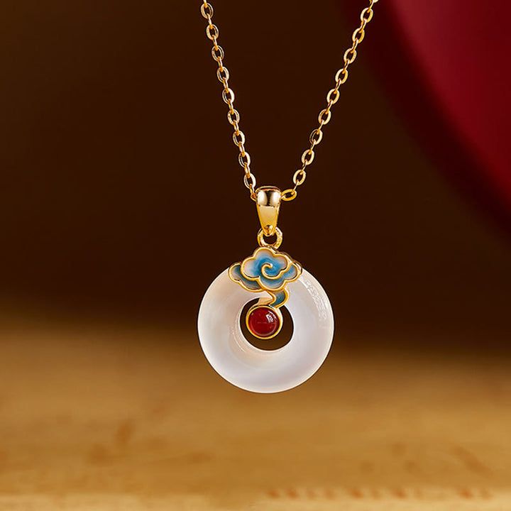 Buddha Stones 925 Sterling Silber Peace Schnalle Wolke Chalcedon Halskette Harmonie Anhänger - Chalzedon - image 0