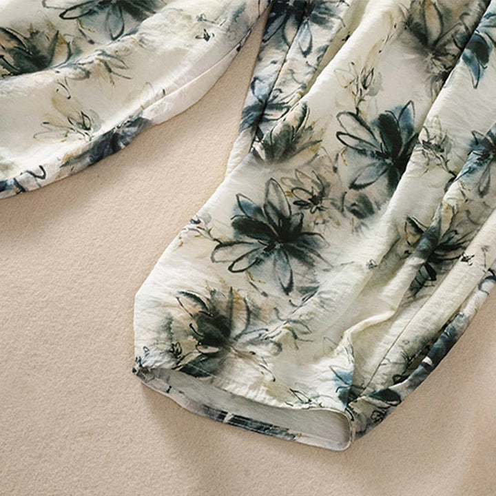 Buddha Stones Lässiges Blumendruck-Design Damen-Polyesterhose 7-8 mit Taschen - image 8