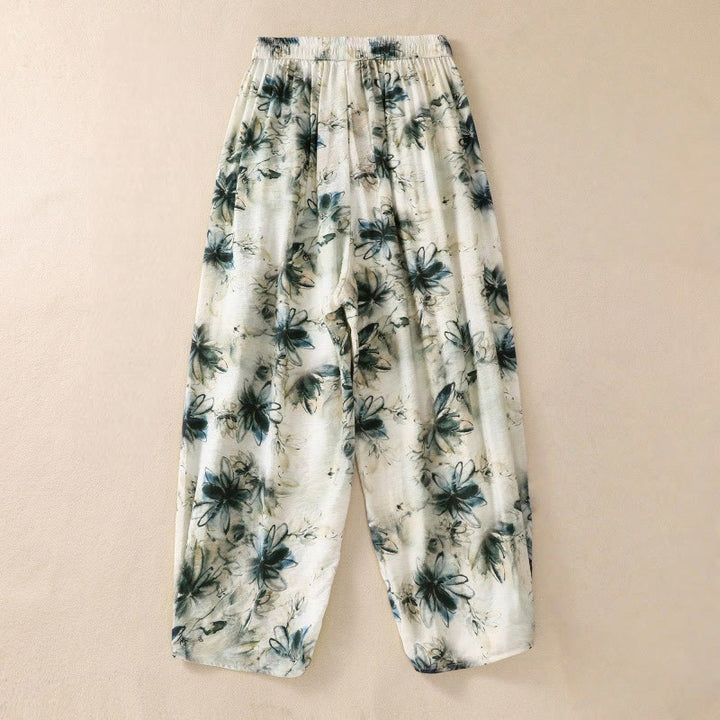 Buddha Stones Lässiges Blumendruck-Design Damen-Polyesterhose 7-8 mit Taschen - image 2