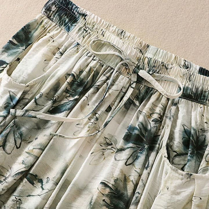 Buddha Stones Lässiges Blumendruck-Design Damen-Polyesterhose 7-8 mit Taschen - image 3