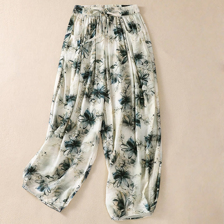 Buddha Stones Lässiges Blumendruck-Design Damen-Polyesterhose 7-8 mit Taschen - Seegrün - US12, UK/AU16,EU44 (2XL) - image 1