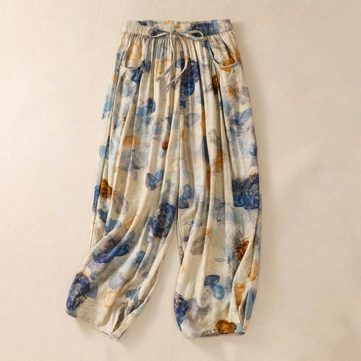Buddha Stones Lässiges Blumendruck-Design Damen-Polyesterhose 7-8 mit Taschen - ZitroneChiffon - US12, UK/AU16,EU44 (2XL) - image 9