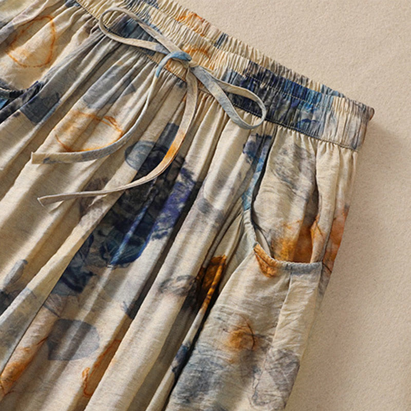 Buddha Stones Lässiges Blumendruck-Design Damen-Polyesterhose 7-8 mit Taschen - image 14