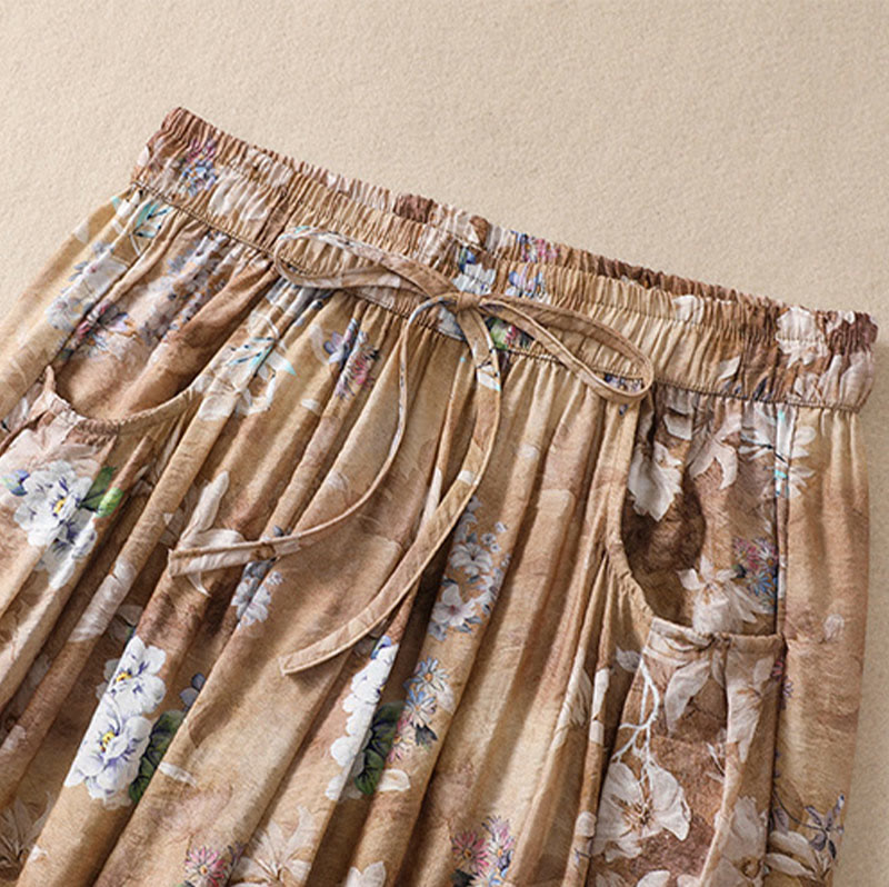 Buddha Stones Lässiges Blumendruck-Design Damen-Polyesterhose 7-8 mit Taschen - image 20