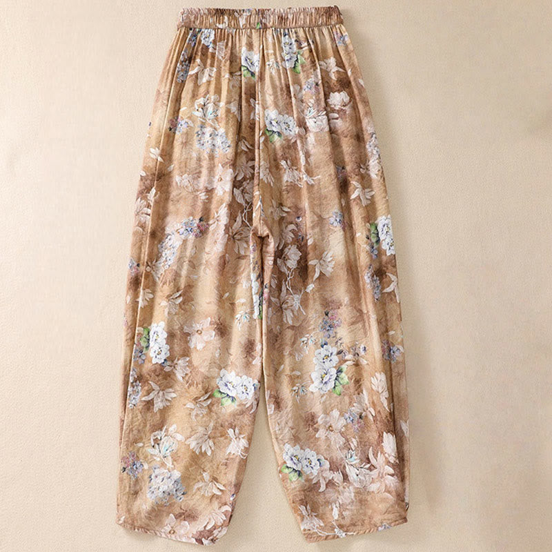 Buddha Stones Lässiges Blumendruck-Design Damen-Polyesterhose 7-8 mit Taschen - image 17