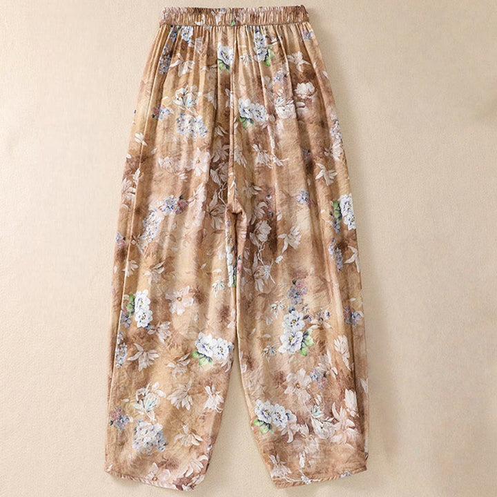 Buddha Stones Lässiges Blumendruck-Design Damen-Polyesterhose 7-8 mit Taschen - image 17
