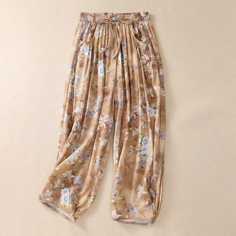 Buddha Stones Lässiges Blumendruck-Design Damen-Polyesterhose 7-8 mit Taschen - Pfirsichpuff - US12, UK/AU16,EU44 (2XL) - image 16