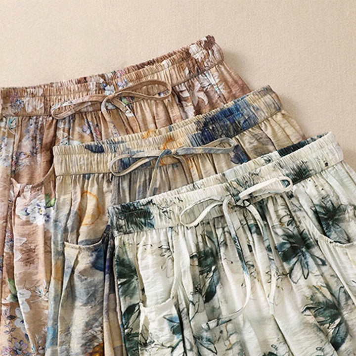 Buddha Stones Lässiges Blumendruck-Design Damen-Polyesterhose 7-8 mit Taschen - image 24