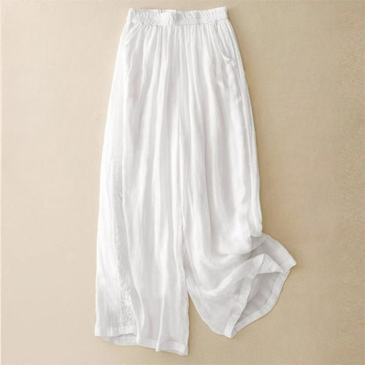 Buddha Stones Side Embroidery Design Baumwolle Damen 7-8 Länge Weite Beinhose mit Taschen - Weiß - US12， UK/AU16，EU44 (3XL) - image 11