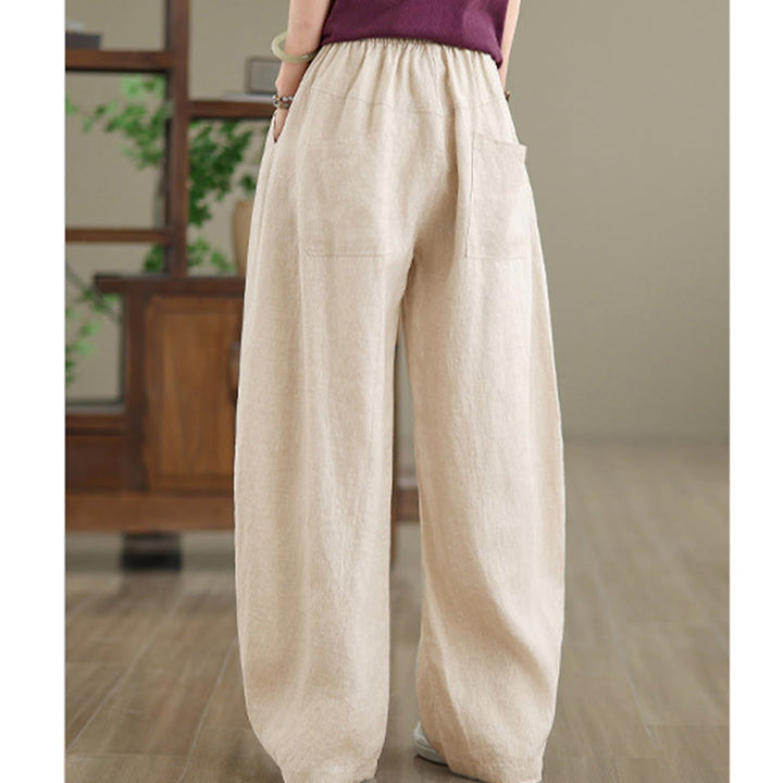 Buddha Stones Lässige, schlichte Damenhose aus Baumwolle mit weitem Bein und Taschen - image 13