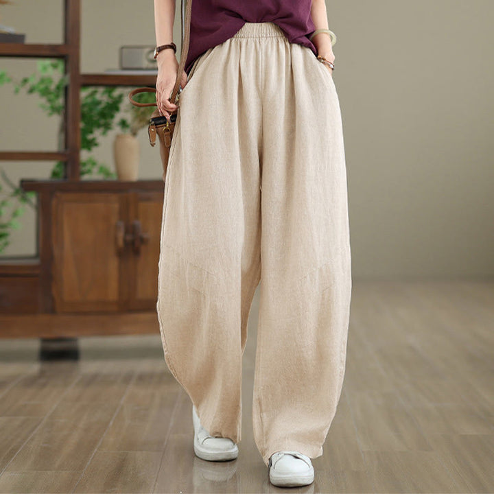Buddha Stones Lässige, schlichte Damenhose aus Baumwolle mit weitem Bein und Taschen - PapayaPeitsche - US12， UK/AU16，EU44 (3XL) - image 12