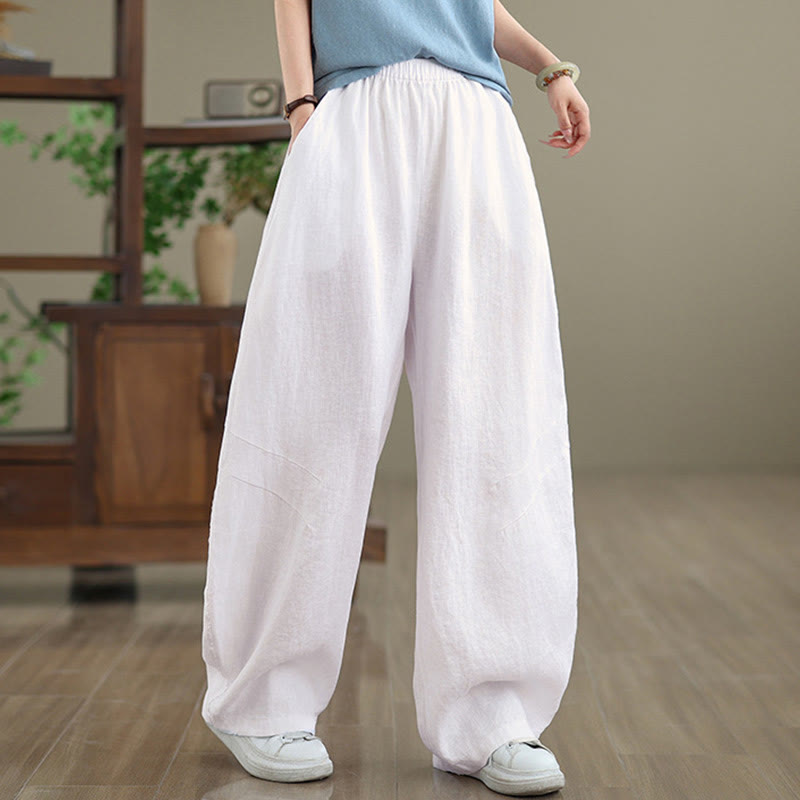 Buddha Stones Lässige, schlichte Damenhose aus Baumwolle mit weitem Bein und Taschen - Weiß - US12， UK/AU16，EU44 (3XL) - image 18