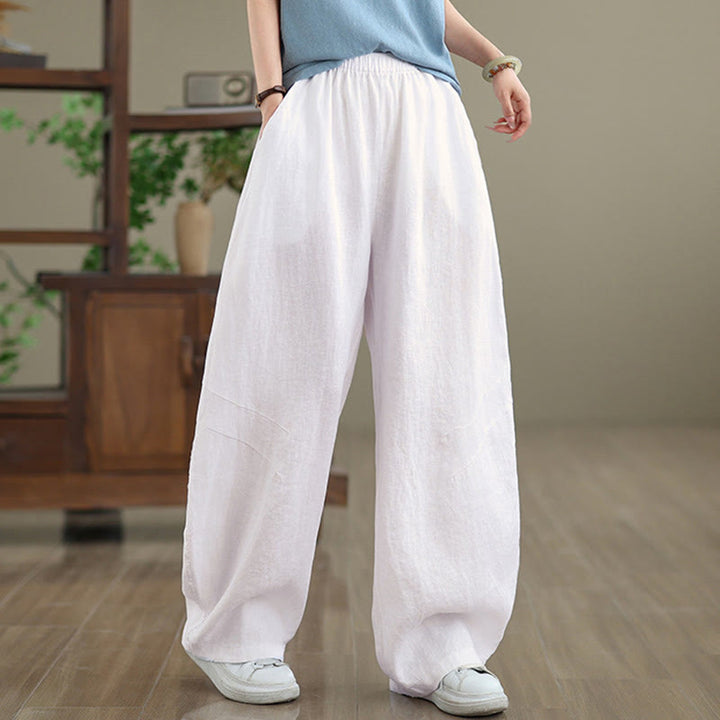 Buddha Stones Lässige, schlichte Damenhose aus Baumwolle mit weitem Bein und Taschen - Weiß - US12， UK/AU16，EU44 (3XL) - image 18