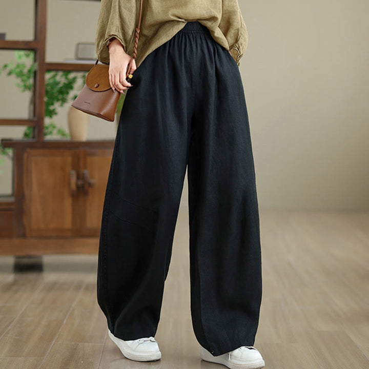 Buddha Stones Lässige, schlichte Damenhose aus Baumwolle mit weitem Bein und Taschen - Schwarz - US12， UK/AU16，EU44 (3XL) - image 24