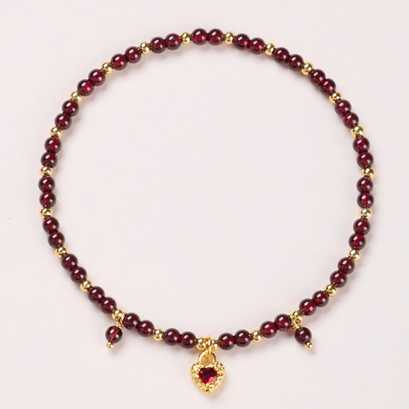 Buddha Stones Fußkettchen, natürlicher Granat, 4 mm, Kupfer, vergoldet, ruhig - 4 mm Granat Red Heart - image 5