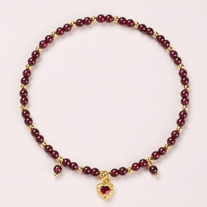 Buddha Stones Fußkettchen, natürlicher Granat, 4 mm, Kupfer, vergoldet, ruhig - 4 mm Granat Red Heart - image 5