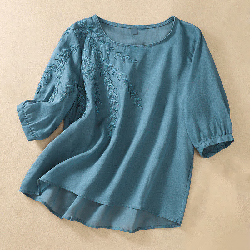 Buddha Stones -Stickerei Blätter Damen Kurzarm-T-Shirt - SteelBlue - US8-10, UK/AU12-14, EU40-42 (2XL) - image 30