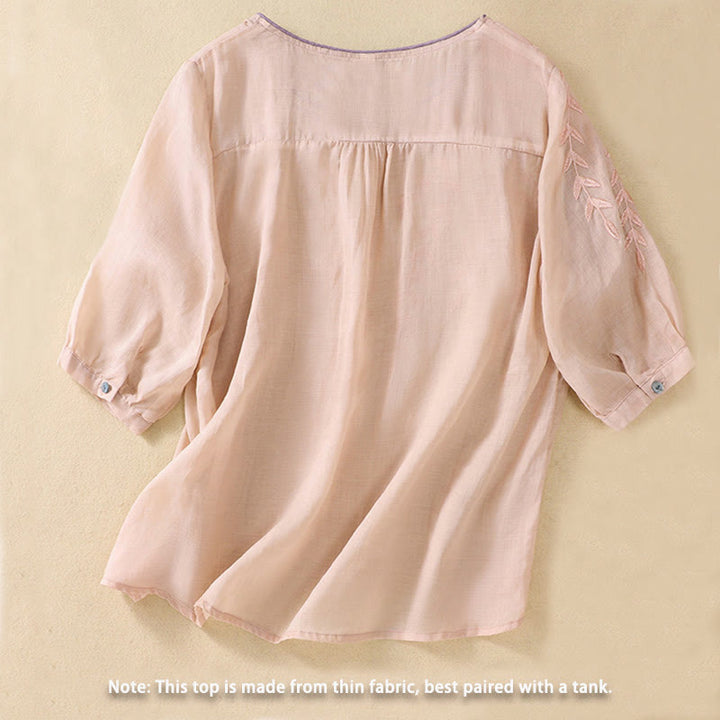 Buddha Stones -Stickerei Blätter Damen Kurzarm-T-Shirt - image 12