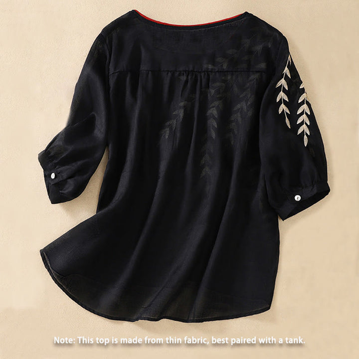 Buddha Stones -Stickerei Blätter Damen Kurzarm-T-Shirt - image 23