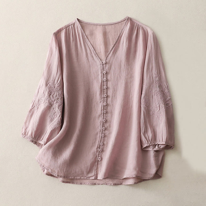Damen-Hemd aus Baumwolle und Leinen mit Buddha Stones -Stickerei - Pflaume - US8-10, UK/AU12-14, EU40-42 (2XL) - image 17