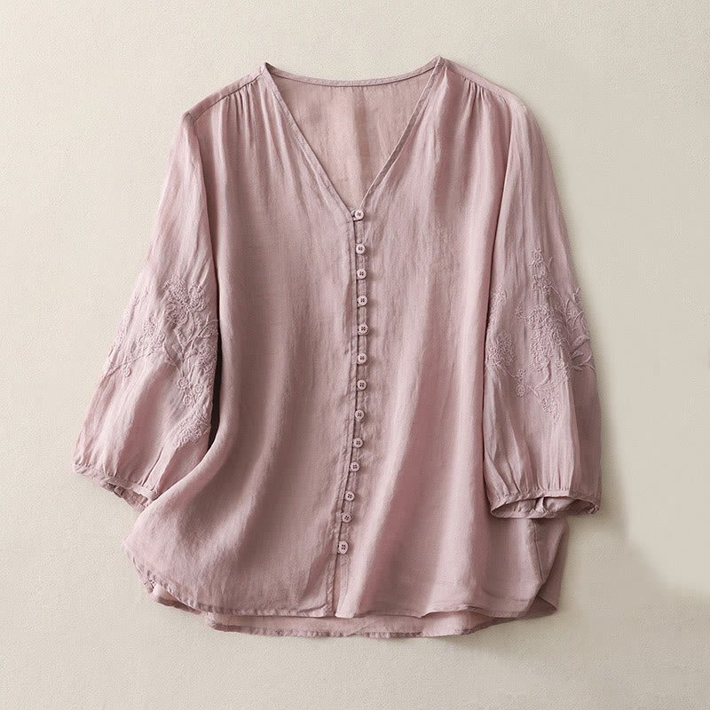 Damen-Hemd aus Baumwolle und Leinen mit Buddha Stones -Stickerei - Pflaume - US8-10， UK/AU12-14，EU40-42 (2XL) - image 16